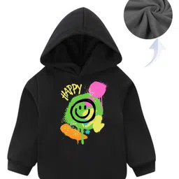KAVEE Fleece Full Sleeves Smiley Printed Hooded Sweatshirt - Black-picture-22