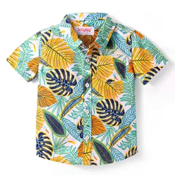 Babyhug Cotton Woven Half Sleeves Shirt With Leaves Print - Green-picture-22