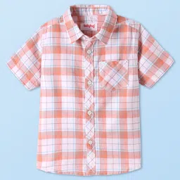 Babyhug Cotton Woven Half Sleeves Checkered Shirt - Peach-picture-35
