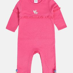 MINI KLUB Cotton Full Sleeves Frill Detailed Heart Embroidered Romper - Pink-picture-27