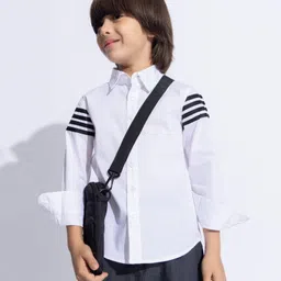 Taffykids Poplin Full Sleeves Striped Shirt - White & Black-picture-19