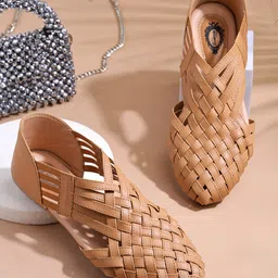 Shoetopia Braid Designed Ballerinas - Tan-image-3