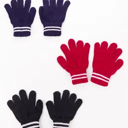 Pine Kids Knit Gloves With Stripes Pack of 3 - Color may Vary-picture-15