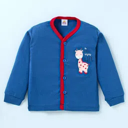 Mini Donuts Interlock Knit Full Sleeves Front Open Vests with Giraffe Print Pack of 3 - Sea Green Blue & Peach image 2