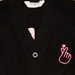 Pantaloons Junior Full Sleeves Heart Embroidered Sweater - Black image 2