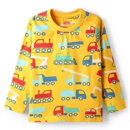 Babyhug Cotton Knit Full Sleeves Co-Ord Night Suit with Vehicle Print - Light Orange image 2