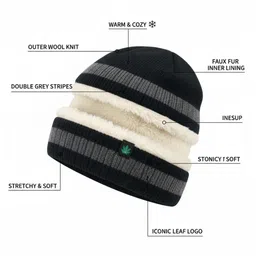 iSWEVEN Unisex Colourblocked Woollen Beanie image 5