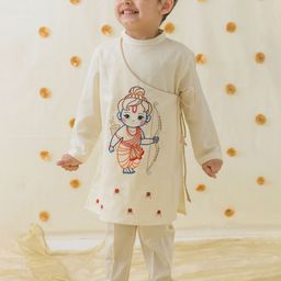 Tiber Taber Boys Ethnic Motifs Thread Work Pure Cotton Straight Kurta with Trousers-picture-24