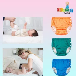Chinmay Kids Reusable Swimwear Diaper Pants Set Of 3 - Purple Pink & Orange image 4