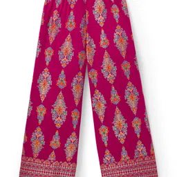 EARTHY TOUCH Single Jersey Knit Full Sleeves Kurti Salwar Set With Foil Floral Print & Dupatta - Dark Pink image 5