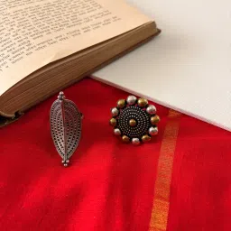 Niska Dhanya Silver Oxidised Rings (Pack of 2)-picture-33
