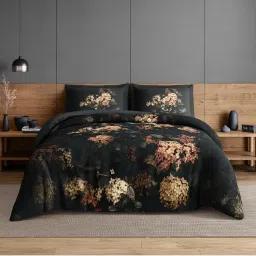 SPACES Elegance Noir Dark Sea Cotton Breathable Digitally Floral Printed Large Bedsheet-image-27