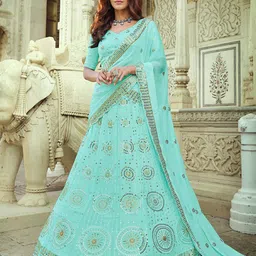 ODETTE Embellished Semi-Stitched Lehenga & Blouse With Dupatta-picture-13