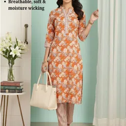 DUMMY SHAPE Women Floral Printed Regular Pure Cotton Kurta with Trousers image 4