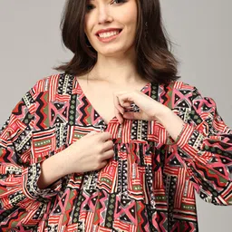 The Mom Store Print Puff Sleeve Maternity A-Line Dress image 2