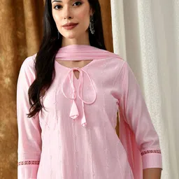 VIBE VISION Women Regular Thread Work Kurta with Trousers & With Dupatta image 2