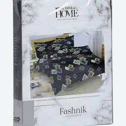 Monte Carlo Black & Off White Geometric Printed 130 TC Queen Bedsheet Set 2.24 m x 2.54 m image 2