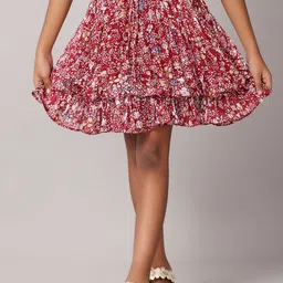 V-Mart Girls Printed Flared Knee Length Skirts image 1