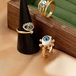 QUECY Set of 3 Gold-Plated Alloy Finger Ring image 2