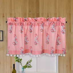 HANDICRAFT PALACE Pink & White Paisley Printed Cotton Window Curtain image 1