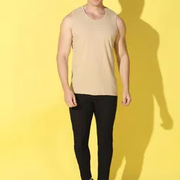 WOOSTRO Pack Of 2 Printed Combed Cotton Gym Vests VWS26(PLAIN RUST)(ENJOY BLACK) image 2