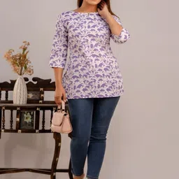 CLOTHYFUSION Women Floral Printed Boat Neck Pure Cotton Short Kurti-picture-11