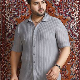 Instafab Plus Vertical Striped Textured Comfort Spread Collar Cotton Shirt-picture-31