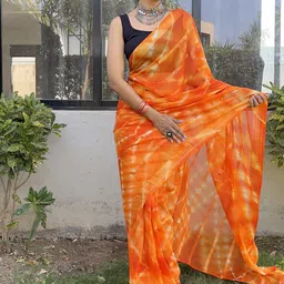 HERE&NOW Tie and Dye Pure Georgette Ready to Wear Saree image 5