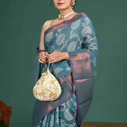 HELLA FASHIONS Woven Design Zari Art Silk Saree-image-17