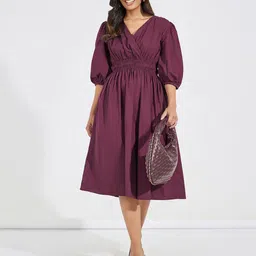 Styli Women Puff Sleeve A-Line Midi Dress image 1