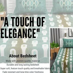 San Marino Green & White Printed Cotton 350 TC Queen Bedsheet Set- 2.54 m x 2.28 m image 3
