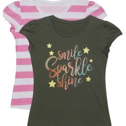 Plum Tree Short Sleeves Smile Sparkle Shine Print Pack Of 2 Tee - Olive-picture-5
