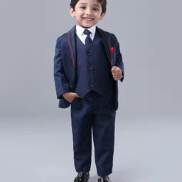 Babyhug Full Sleeves 4 Piece Party Suit with Tie - Navy Blue-picture-18