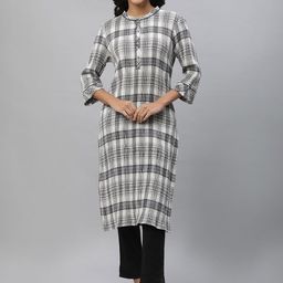 AURELIA Women Checked Printed Mandarin Collar Kurta-picture-13
