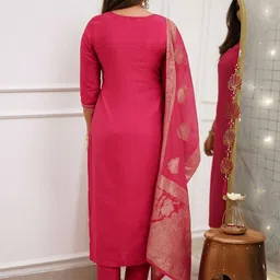 HERE&NOW Women Ethnic Motifs Embroidered Regular Sequinned Kurta with Trousers & With Dupatta image 2