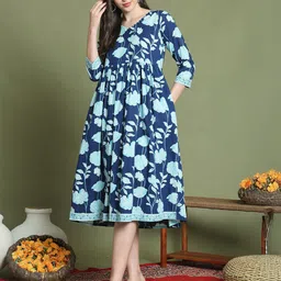 Merira Floral Printed Pure Cotton Empire Dress-picture-32