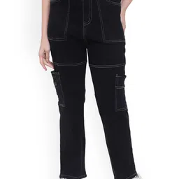 God's Club Women Straight Fit High-Rise Cargo Jeans-image-56