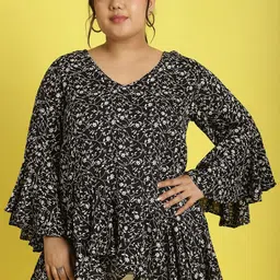 theRebelinme Women Plus Size Bell Sleeve Ruffles A-Line Top-picture-32