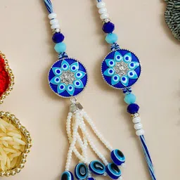 eCraftIndia Set of 2 Floral Evil Eye Designer Thread Brother Rakhi-picture-37