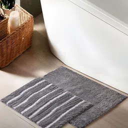 Home Centre Fiesta Prime Grey & White 2 Pieces 1450-GSM Striped Anti-Slip Bath Rugs-image-3