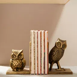 Fabindia Gold-Toned & Black 2 Pieces Owl Casted Bookends-picture-37