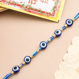 Sangria Evil Eye Beaded Thread Rakhi With Roli Chawal Chandan & Mishri-picture-18
