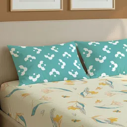 URBAN SPACE Cream-Coloured & Orange Floral 144 TC Queen Bedsheet with 2 Pillow Covers image 3