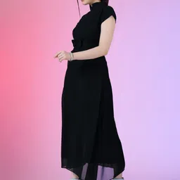 Jash Creation Georgette Mandarin Collar Cap Sleeves Bow Fit and Flare Dress image 3