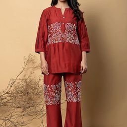 Readiprint Floral Embroidered Mandarin Collar Tunic With Palazzos-picture-0