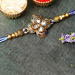 eCraftIndia Flower Kundan Designer Thread Rakhi With Roli Chawal-picture-41