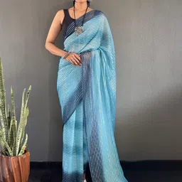 FLOURIOUS Striped Pure Chiffon Saree-picture-11
