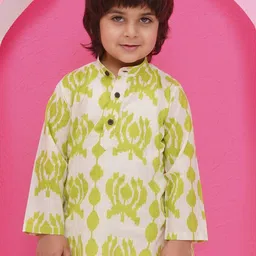 Aj DEZInES Boys Geometric Printed Pure Cotton Straight Kurta image 1