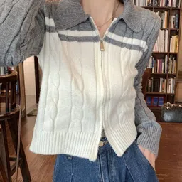 StyleCast Women Colourblocked Shirt Collar Front-Open Sweaters image 4