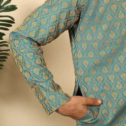 KRAFT INDIA Jacquard Paisley Woven Design Mandarin Collar Kurta & Dhoti Pants image 4